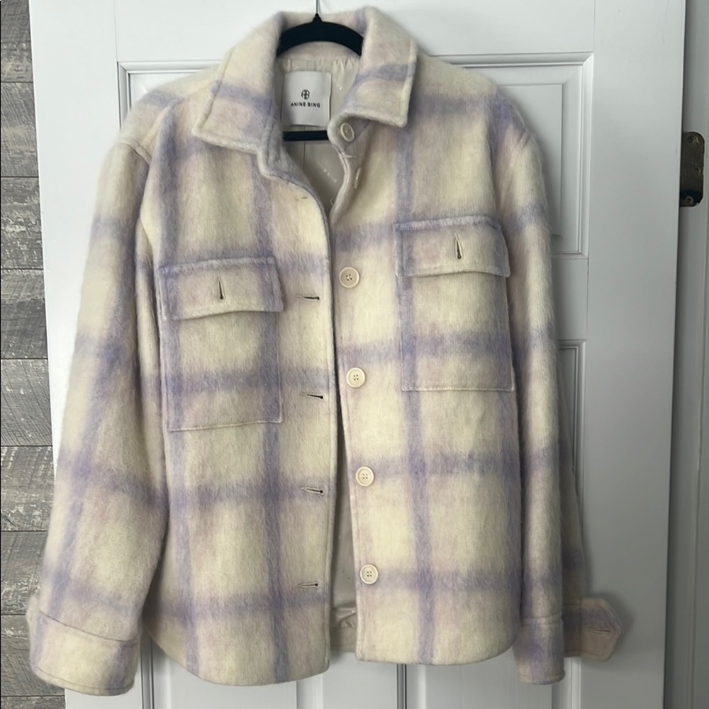 Anine Bing Medium Cream and Purple Plaid Women’s Jacket